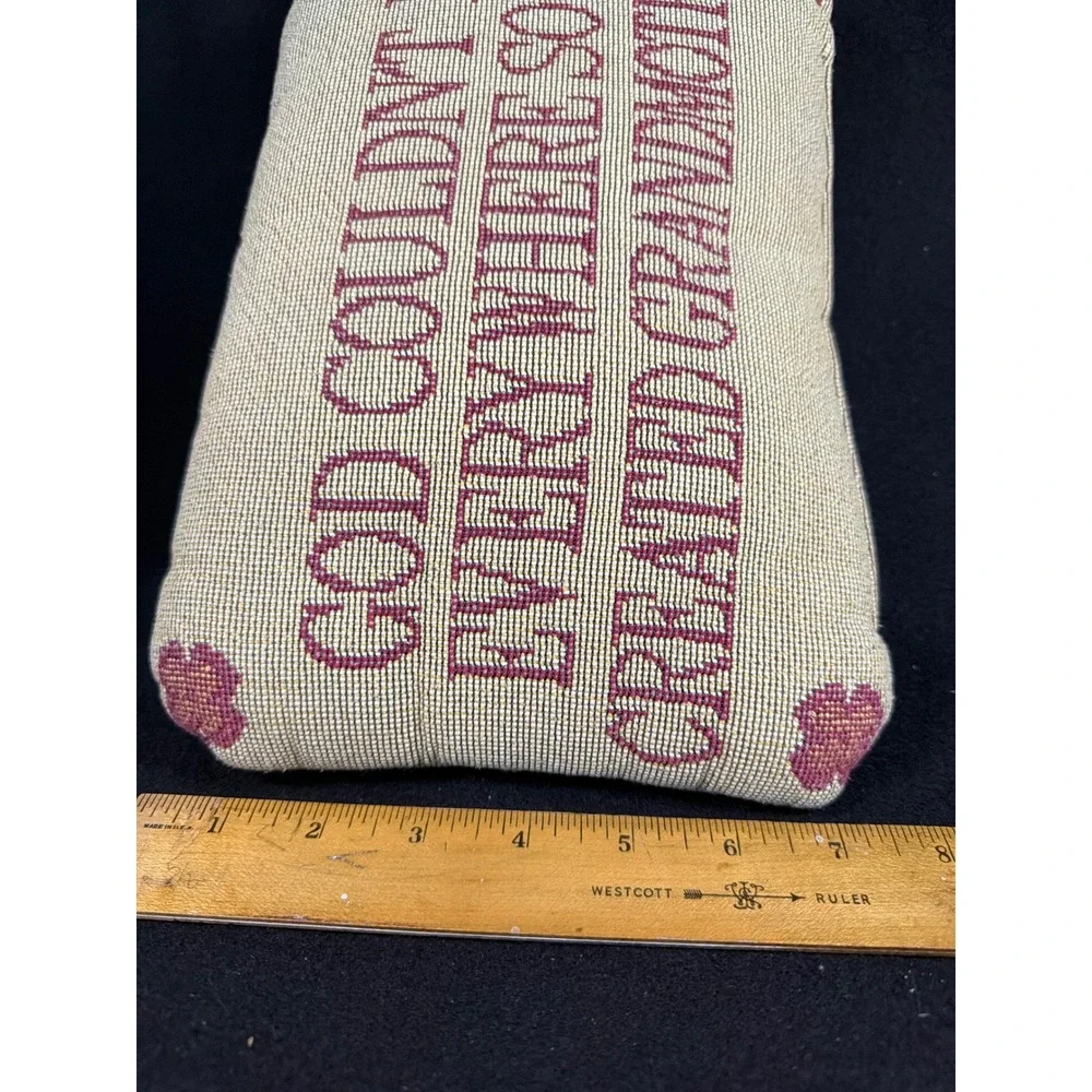 Vintage Needlepoint Grandmother Sentiment Decorative‎ Pillow Cream Burgundy 11x7